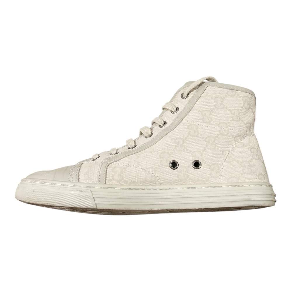 Gucci Brooklyn GG High Top Sneakers White Gray Monogram EU 37.5 US 7.5 Cap Toe - Picture 6 of 13